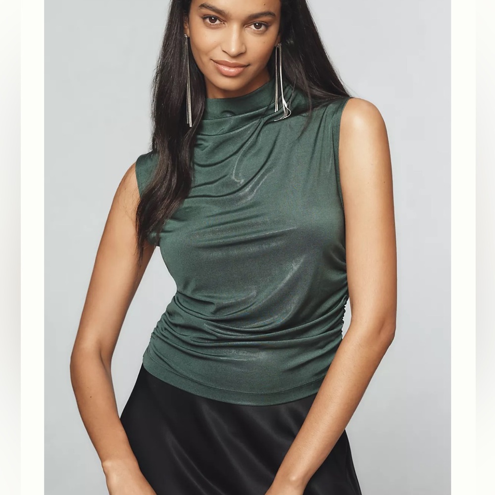 Maeve Anthropologie Mock Neck Ruched Shine Tank